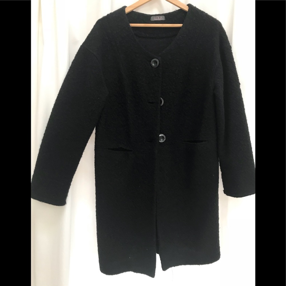 LOLA black boucle sweater coat, L